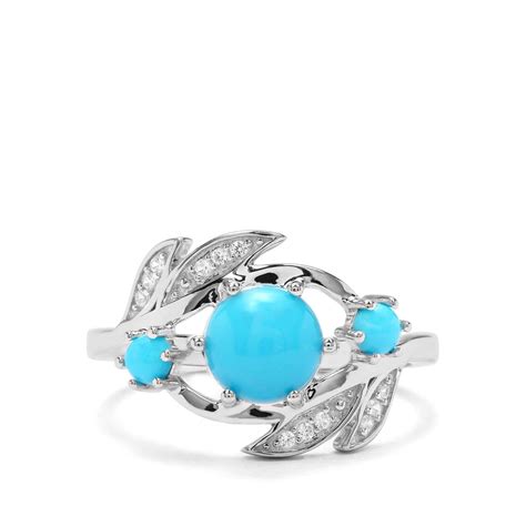 Sleeping Beauty Turquoise Ring With White Zircon In Sterling Silver