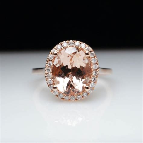 Oval Morganite Diamond Halo Engagement Ring In 14k Rose Gold Morganite