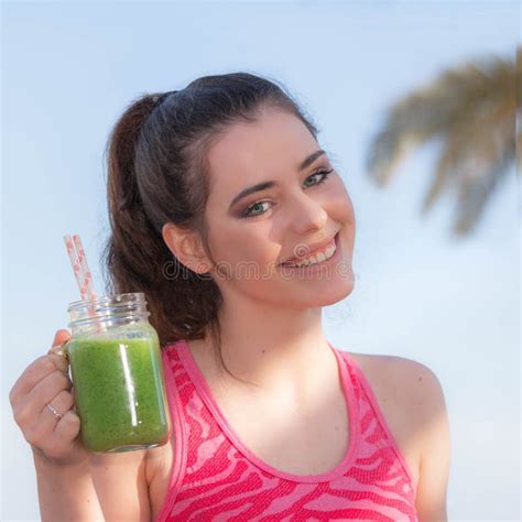 Woman Drinking Healthy Smoothie Stock Image Image Of Glass Teenage 69761889