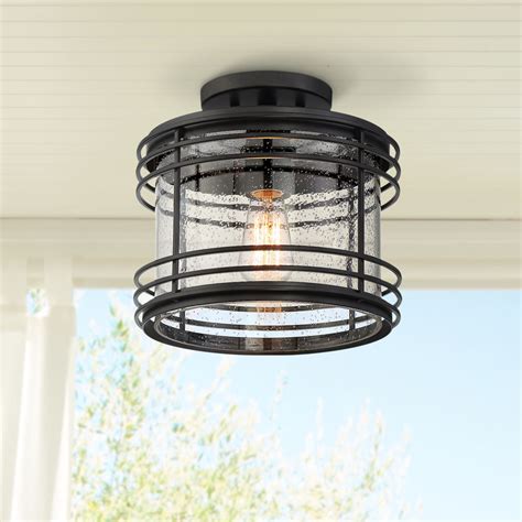 Possini Euro Design Modern Outdoor Ceiling Light Fixture Black