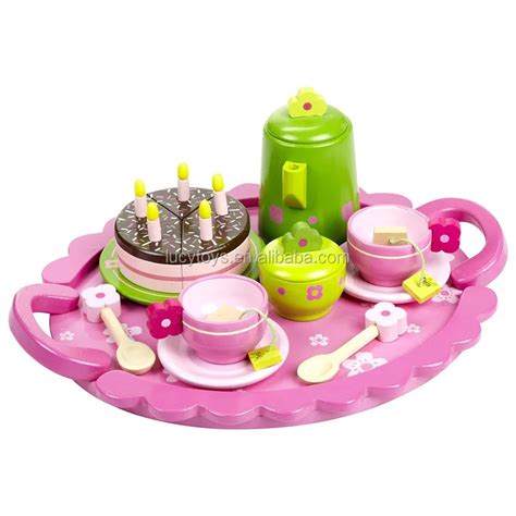 الاطفال الوردي Dreamlike الفتيات نتظاهر اللعب مجموعة ألعاب المطبخ كعكة خشبية طقم شاي لعبة Buy