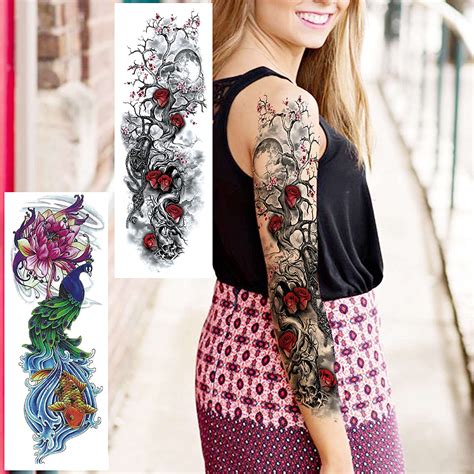 buy 11 sheets nezar large vine peony flower rose full arm temporary tattoos for women realistic