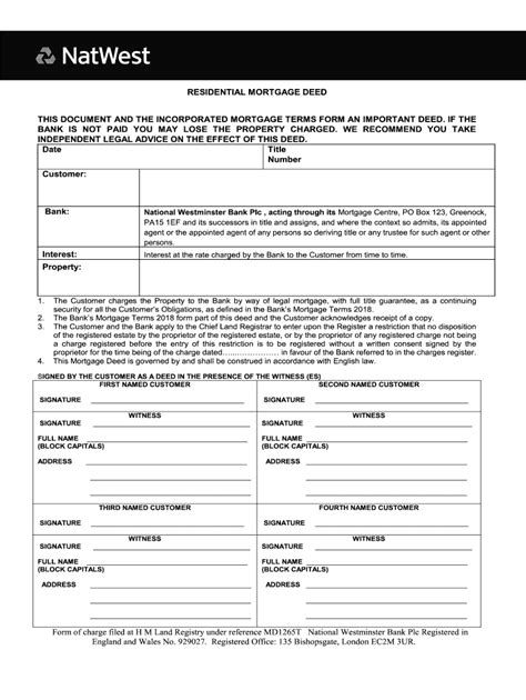 Uk Natwest Residential Mortgage Deed Fill And Sign Printable Template