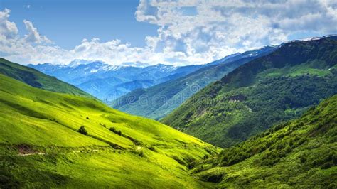 Alpine Mountain Landscape Svaneti Mountains Ranges Green Grassy Hills