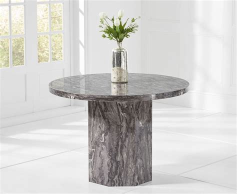Round Grey Marble Dining Table With 4 Chairs Homegenies