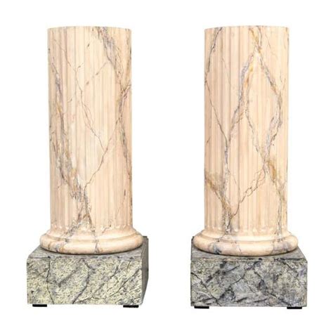 Custom Pair Of Faux Marble Painted Fluted Coulumn Pedestals For Sale At