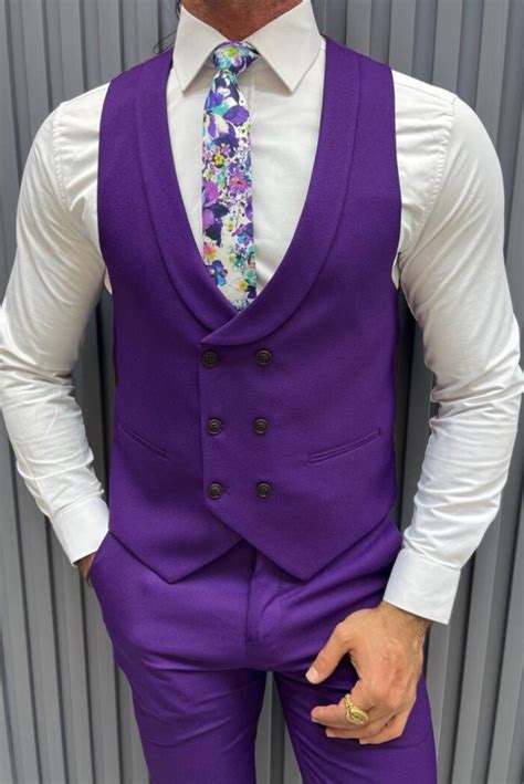 Mens Three Piece Suit Purple Wedding Suit Dinner Suits Sainly