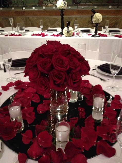 Glamorous Red Rose Centerpiece Red Rose Wedding Red