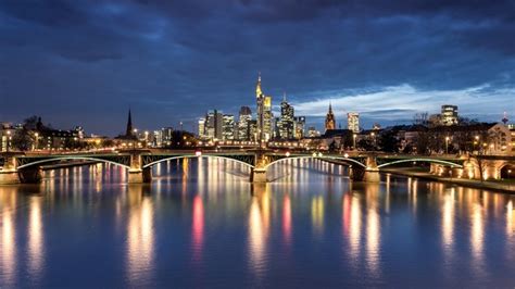 798285 4k Germany Houses Rivers Bridges Frankfurt Night Street