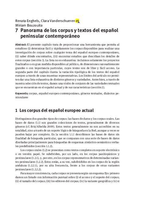 Pdf Panorama De Los Corpus Y Textos Del Español Peninsular