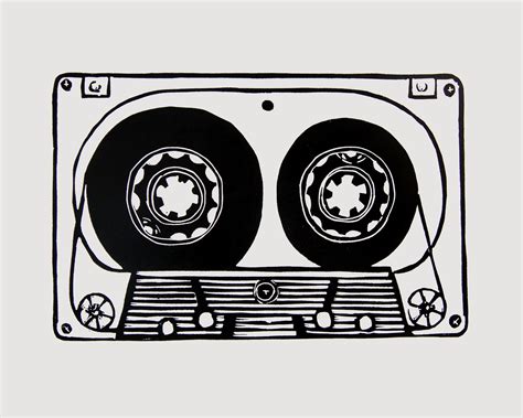 Classic Cassette Tape Art Original Linocut Print Retro Etsy