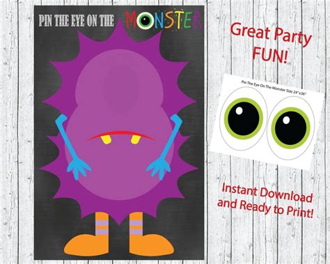 Pin The Eye On The Monster Party Game Instant Download Etsy