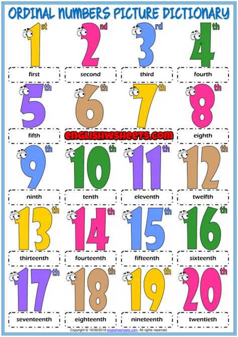 Free Printable Ordinal Number Chart All In One Photos