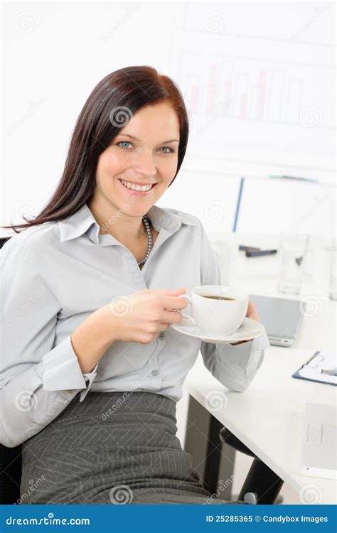 Attractive Businesswoman Drink Coffee Stock Image Image Of Smile