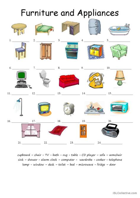 Furniture And Applicances Matching English Esl Worksheets Pdf And Doc