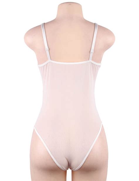Plus Size White Lace Eyelash Splice Bodysuit Teddy Bridal Lingerie