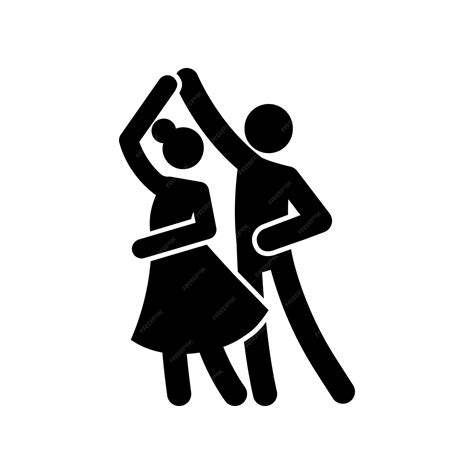 댄스 커플 스틱 그림 아이콘 블랙 볼룸 픽토그램 왈츠 탱고 춤 남자와 여자 프리미엄 벡터