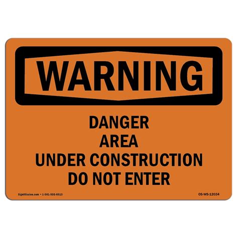 Osha Warning Sign Danger Area Under Construction Do Not Enter