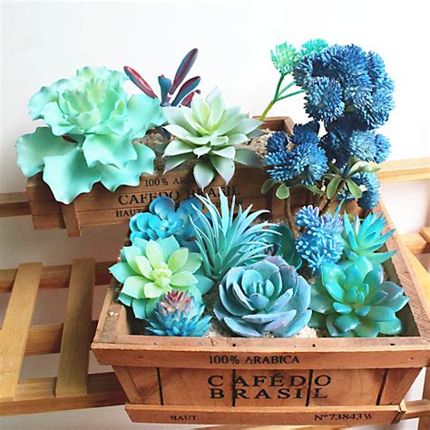 Mini Artificial Succulent Plants Home Decoration Green Blue Plastic