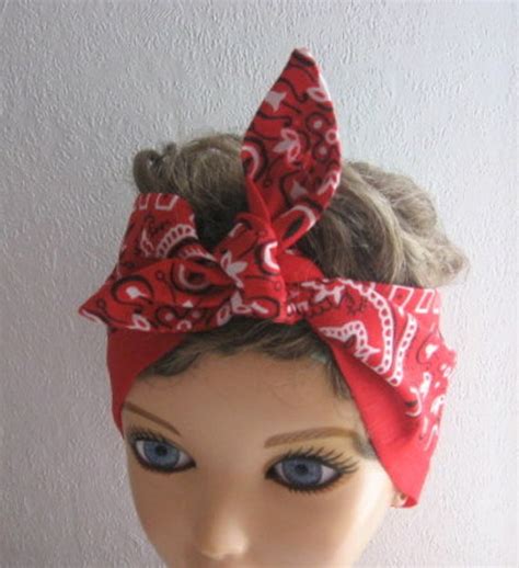 Rockabilly Headband Pin Up RED BANDANA By CrochetnMoreByAlida