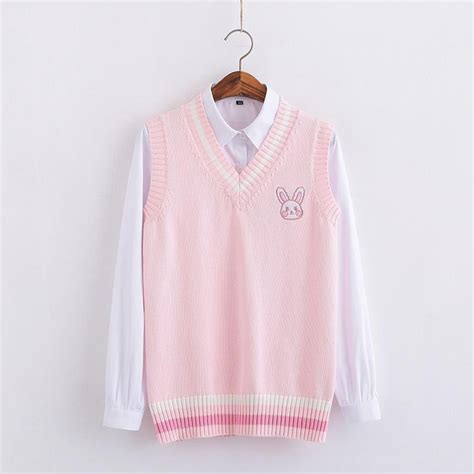 Kawaii Pink Rabbit Embroidered Sweater Cosmique Studio