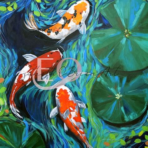 Koi Pond Wall Art Print Abstract Painting Print Etsy