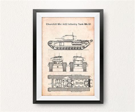 Churchill Wwii Tank Blueprint Poster Military Ts Etsy