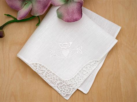 Irish Linen Claddagh Embroidered Handkerchief
