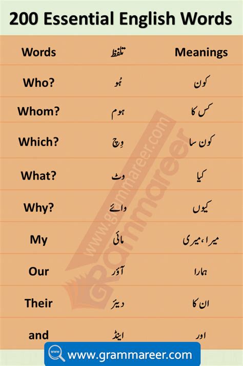 Basic English Vocabulary Words In Urdu 2000 Urdu Words Vocabulary