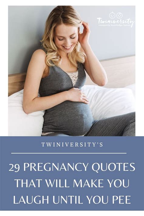 A Pregnant Woman Sitting On Her Bed With The Words 29 Pregnancy Quotes That Will Make You Laugh