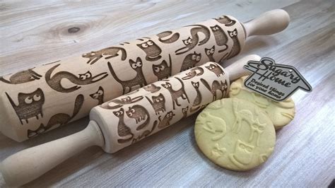 Cats Rolling Pin Wooden Rolling Pin Laser Cut Pattern Etsy