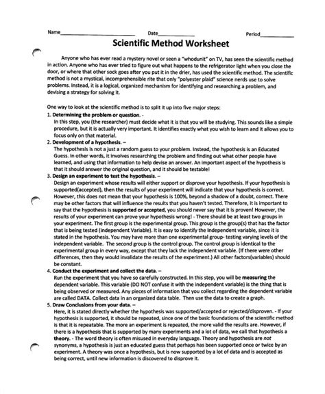 Scientific Inquiry Worksheets Answers