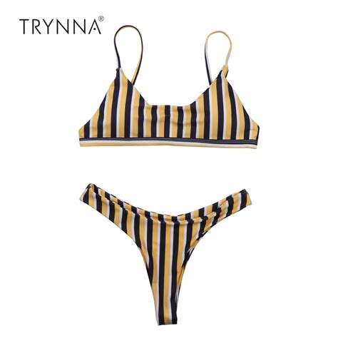 trynna biquini yellow navy vertical stripes sexy bikini sexy thong thong pants two piece