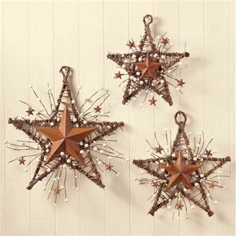 Rustic Country Primitive Berry Twig Metal Barn Stars Wall Hangings Home
