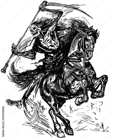 Grim Reaper Horseman Holding A Scythe And Sitting On Horseback Dark