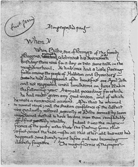 This Is The First Hand Written Page From The Lord Of The Rings 1937 J