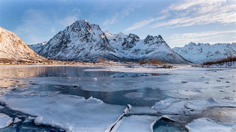 Fonds Decran 1366x768 Norvège Montagnes Hiver Laupstad Glace Neige