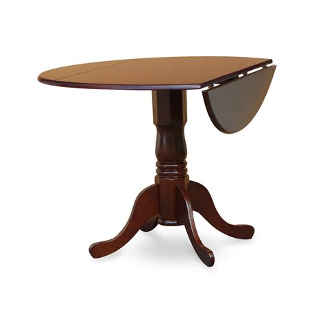 Round 42 Inch Drop Leaf Dining Table With Pedestal Base In Mahogany