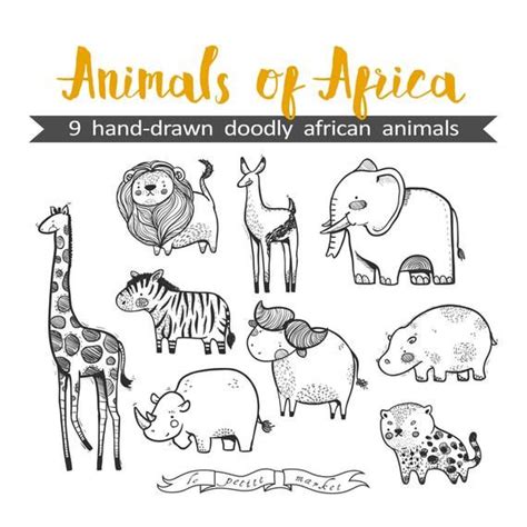 Hand Drawn Cute Animals Of Africa Clipart Illustration Printable
