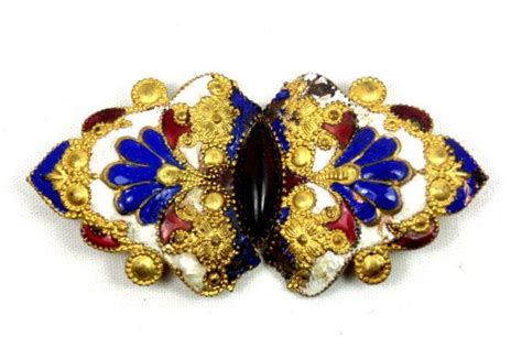 Victorian Enameled Belt Buckle With Champleve In Red Blue Etsy Belt