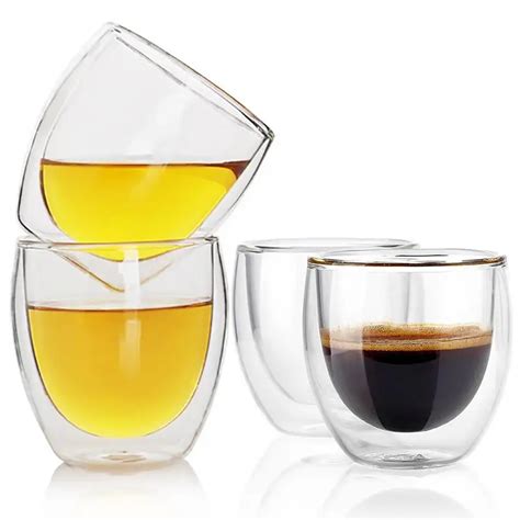 4pcs 2 7oz double wall glass clear handmade heat resistant mini tea drink cups healthy drink mug