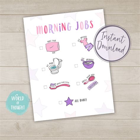 Morning Jobs Responsibility Chore Chart PDF Instant Download | Etsy