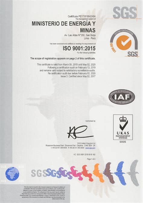 Ministerio De Energía Y Minas Certificación Iso 90012015 Institucional