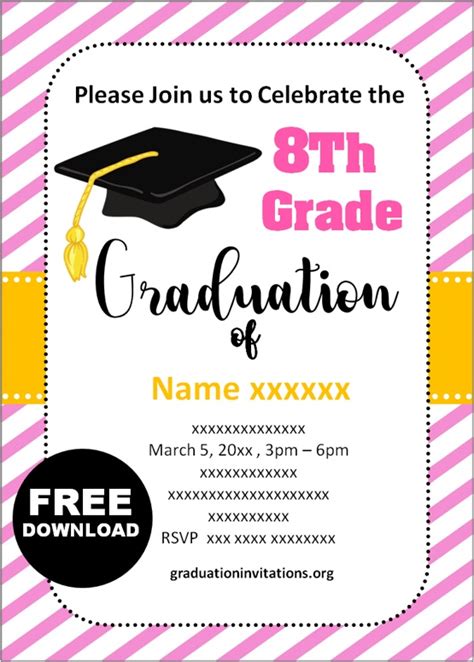 Free Printable 8th Grade Graduation Invitations Templates Graduation