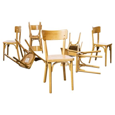1950s French Baumann Blonde Beech Bentwood Dining Chairs Set Of Eight