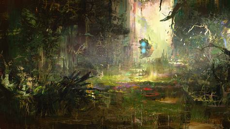 Wallpaper Sunlight Painting Forest Fantasy Art Reflection Jungle