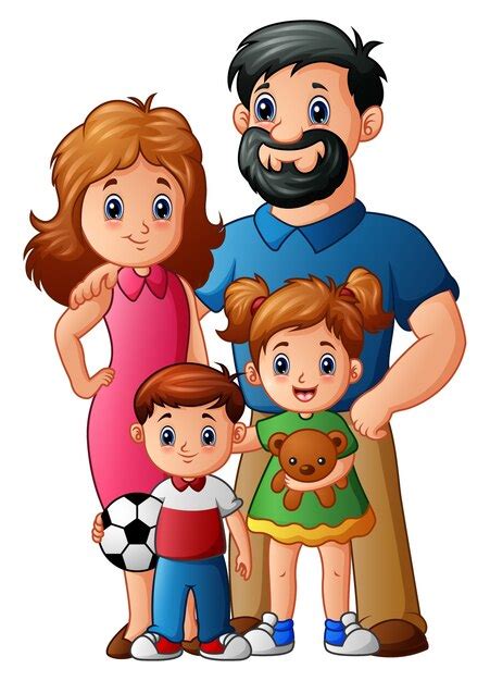 Ilustración De Vector De Dibujos Animados De Familia Feliz Vector Premium