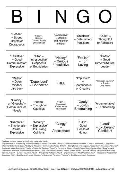 Turn Negative Traits Into Positives Bingo Cards To Download Print And
