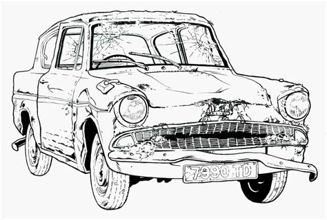 Coloriage Harry Potter Voiture Volante  Voiture Volante Harry Potter