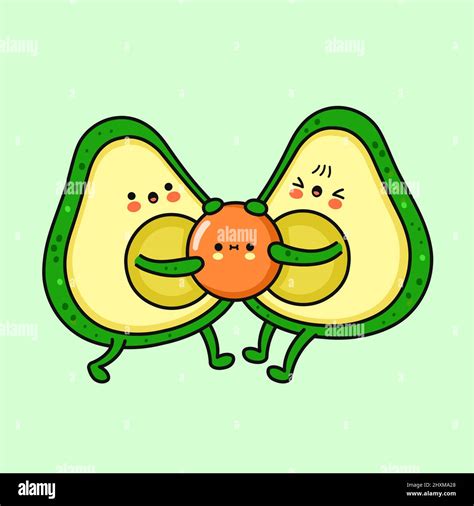 Cute Funny Avocado Pulling Seedvector Hand Drawn Cartoon Doodle Kawaii